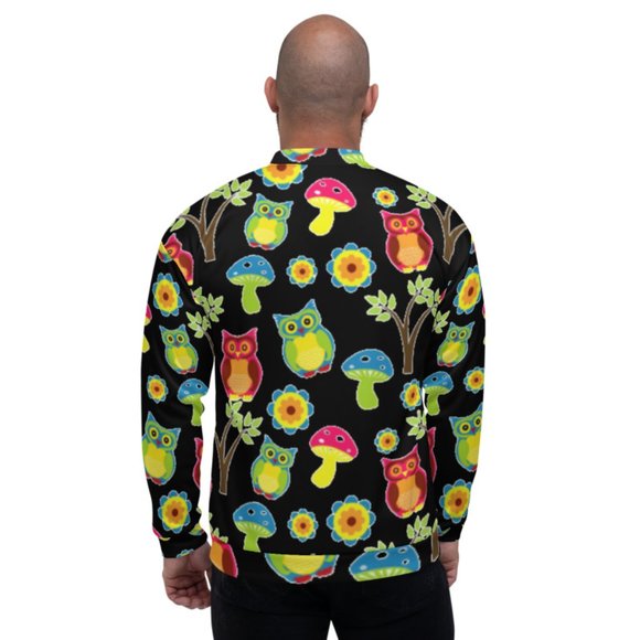 Cute Owl Wallpaper Pattern Bomber Jacket - Picture 4 of 6